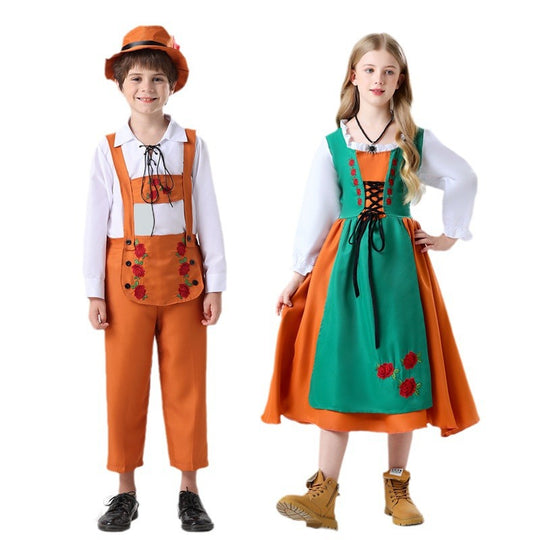 Damen nan folkloristisches Kinderdirndl mit geschnürtem Mieder und bestickter Schürze Shop Nory