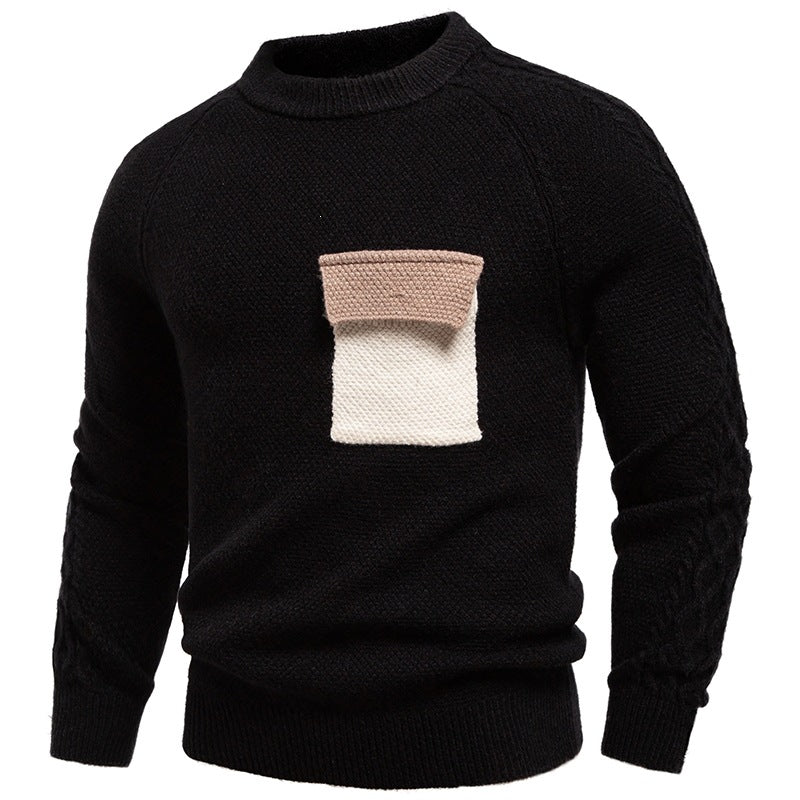 Herren Pullover aus Strukturstrick mit Rundhals, aufgesetzter Brusttasche und Zopfmuster-Ärmeln Shop Nory