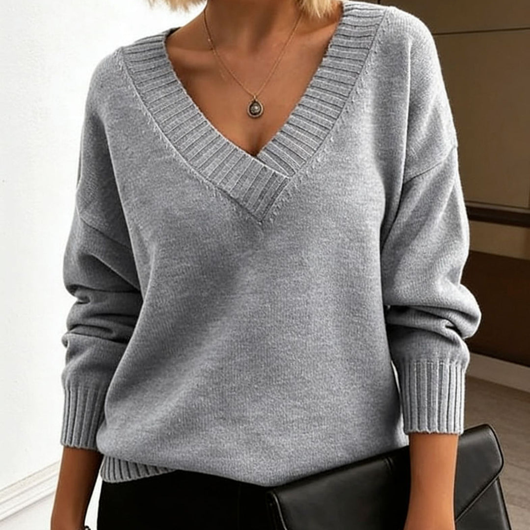 Damen Feinstrickpullover mit tiefem V-Ausschnitt und überschnittener Schulter Shop Nory