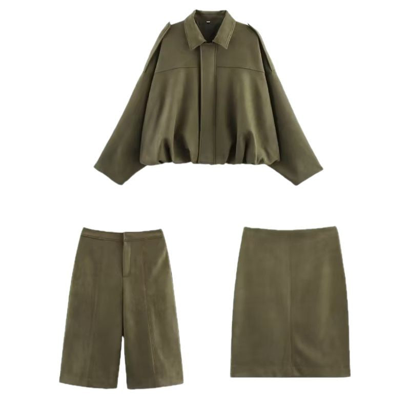 Damen Oversize-Suede-Blouson mit verkürztem Saum und Schulterklappen Shop Nory
