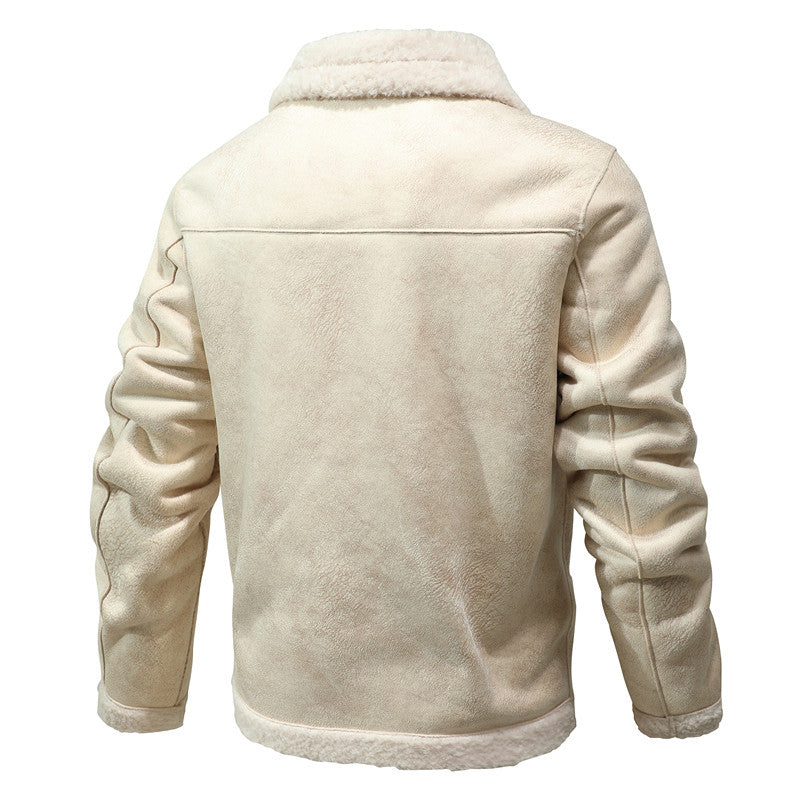 Herren Lammfell-inspirierte Teddy-Fleece Jacke mit Knopfleiste und Reißverschlusstaschen Shop Nory