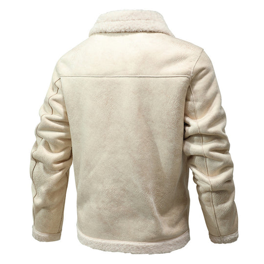 Herren Lammfell-inspirierte Teddy-Fleece Jacke mit Knopfleiste und Reißverschlusstaschen Shop Nory