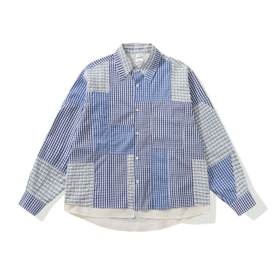 Unisex Patchwork-kariertes Overshirt mit verlängertem Saum Shop Nory