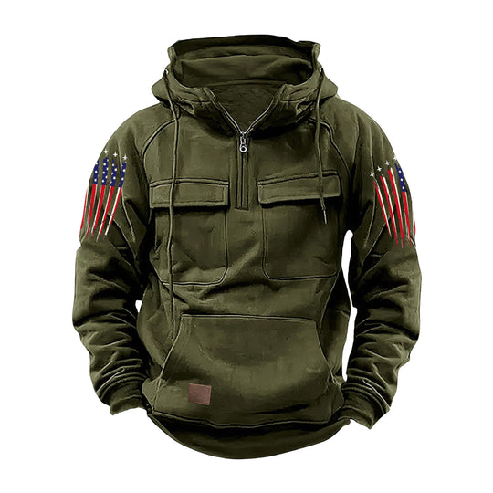 Herren nan Kapuzenpullover mit Halbzip, Cargo-Brusttaschen und Kängurutasche Shop Nory
