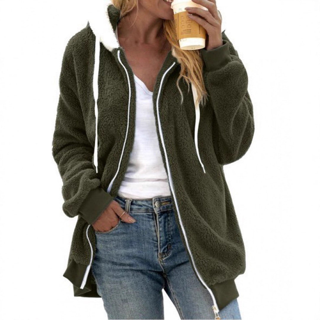 Damen Kuschelige Teddy-Fleece-Kapuzenjacke mit Reißverschluss und Oversized-Schnitt Shop Nory