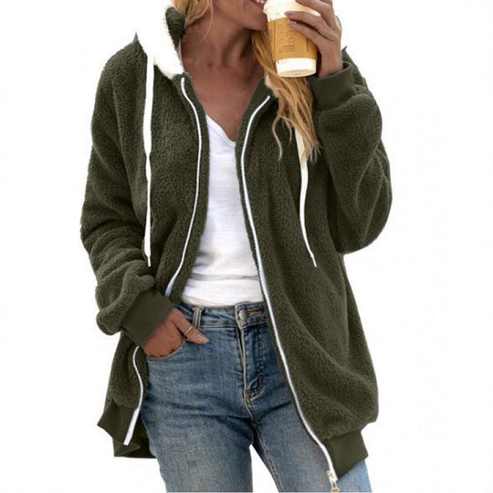 Damen Kuschelige Teddy-Fleece-Kapuzenjacke mit Reißverschluss und Oversized-Schnitt Shop Nory