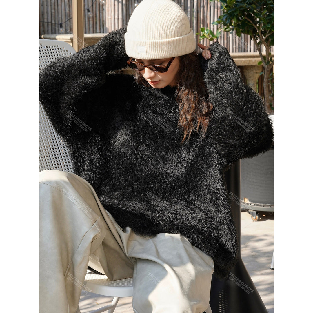 Damen Kuscheliger Oversize‑Pullover in Kunstfelloptik mit Rundhalsausschnitt Shop Nory