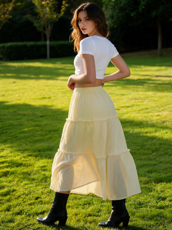 Damen Luftiger Stufenrock mit elastischem Bund und transparenter Chiffon‑Optik Shop Nory