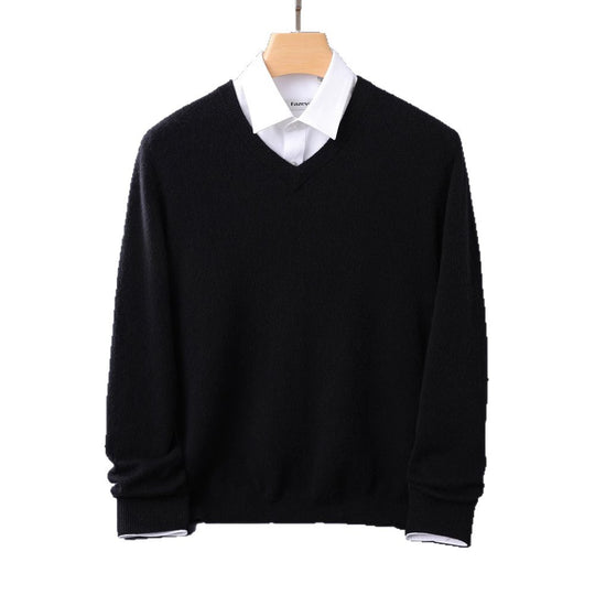 Herren Feiner V-Ausschnitt-Pullover aus Merino-Kaschmir-Mix mit gerippten Bündchen Shop Nory
