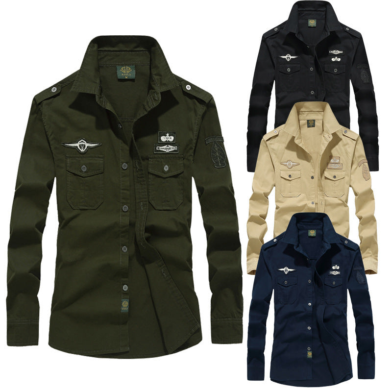 Herren Utility-Hemdjacke mit Schulterklappen, Brustpattentaschen und Badge-Applikationen Shop Nory