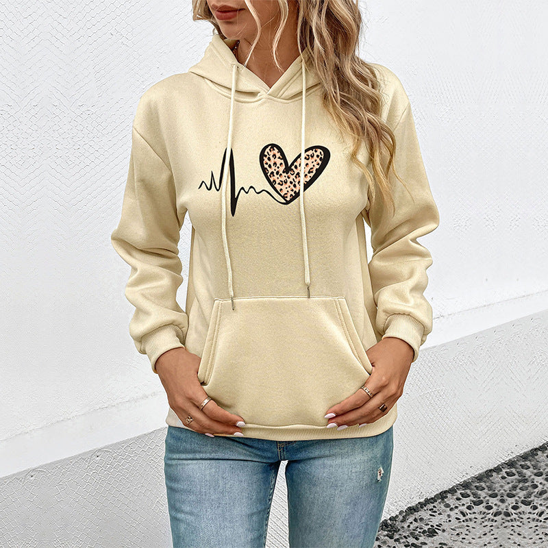 Damen Kapuzensweatshirt mit Leoparden‑Herz‑Print und Kängurutasche Shop Nory