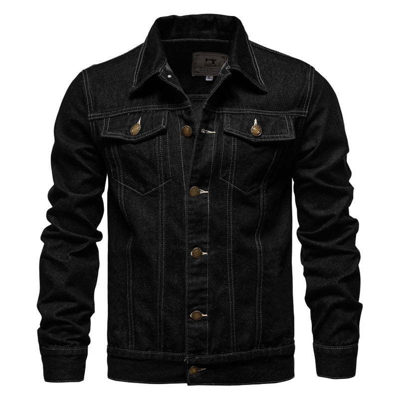Herren taillierte Jeansjacke mit Brusttaschen, durchgehender Knopfleiste und Kontrastnähten Shop Nory
