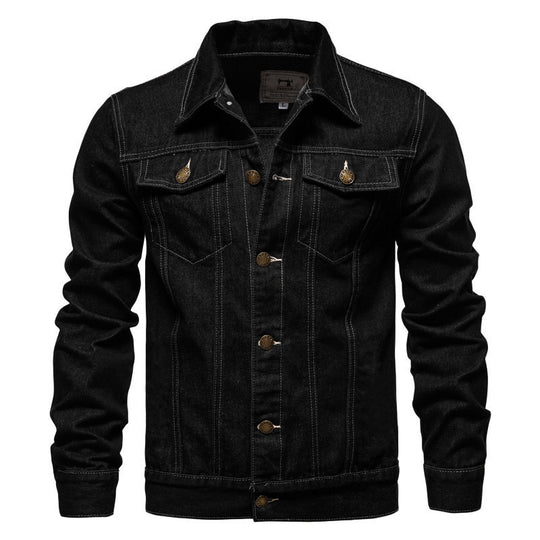 Herren taillierte Jeansjacke mit Brusttaschen, durchgehender Knopfleiste und Kontrastnähten Shop Nory