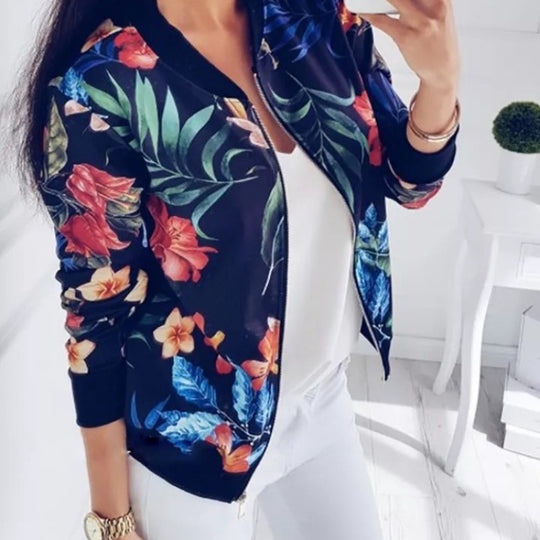 Damen Blousonjacke mit floralem Allover-Print, Reißverschluss und Rippbündchen Shop Nory
