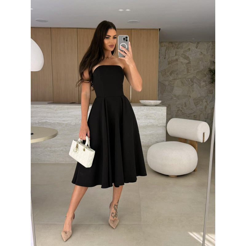 Damen elegantes Cocktailkleid mit trägerlosem Design