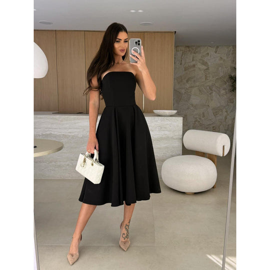 Damen elegantes Cocktailkleid mit trägerlosem Design