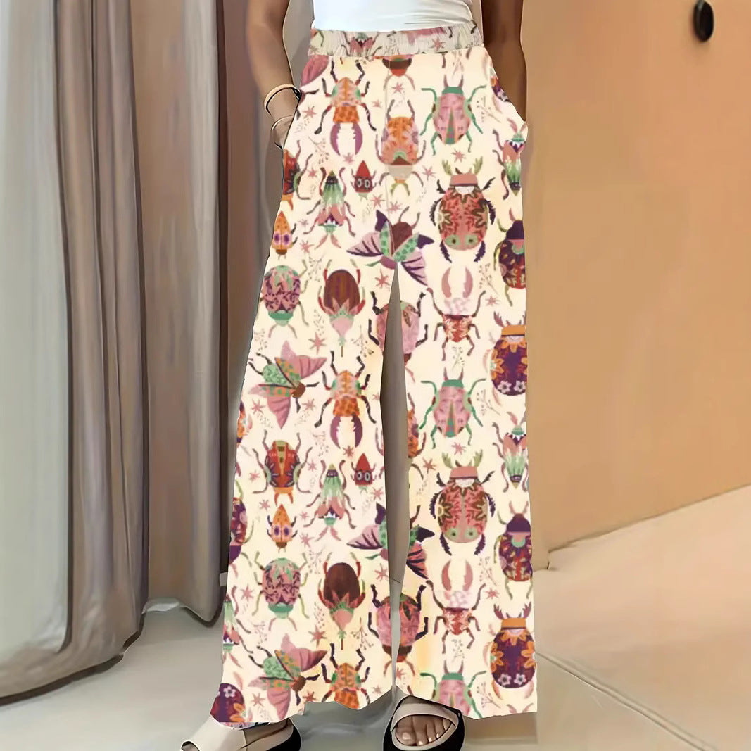 Damen Weite Palazzo-Hose mit elastischem Bund und auffälligem Käferprint Shop Nory