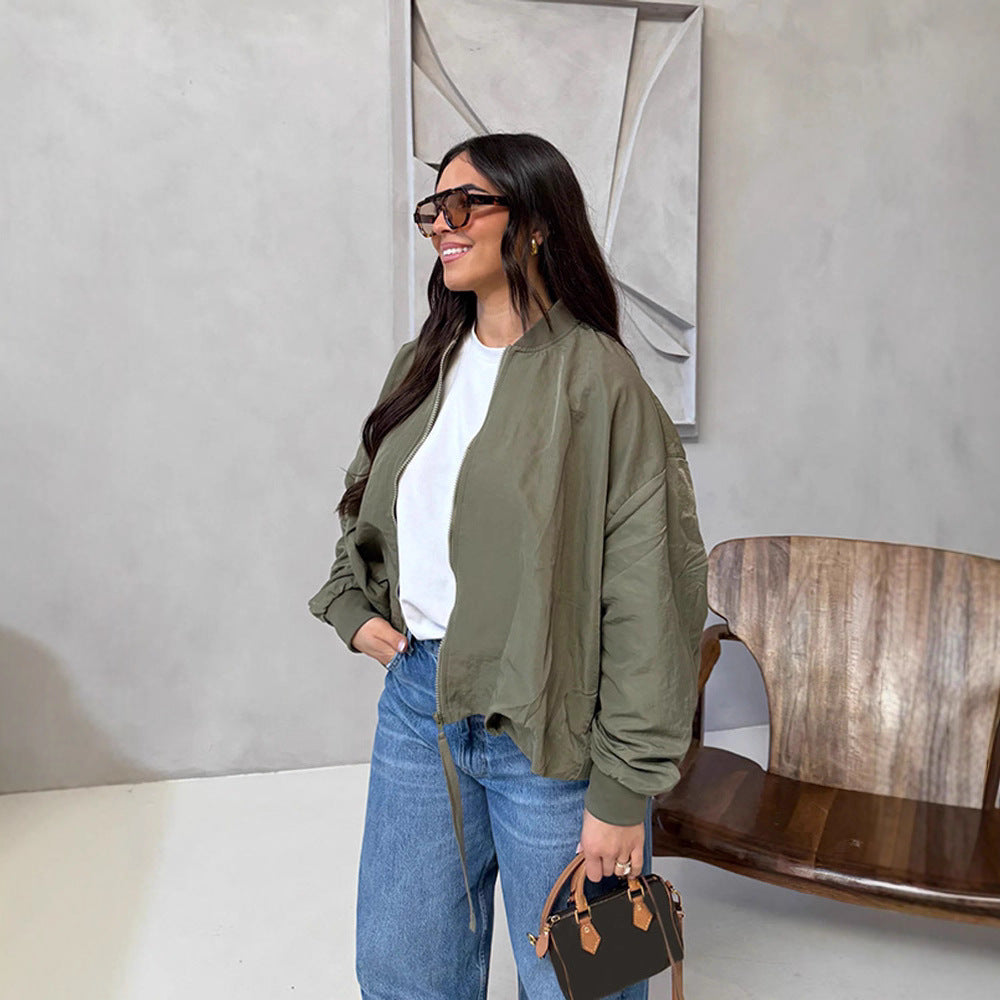 Damen Oversize Bomberjacke mit Tunnelzug, gerippten Bündchen und leichtem Nylon-Finish Shop Nory