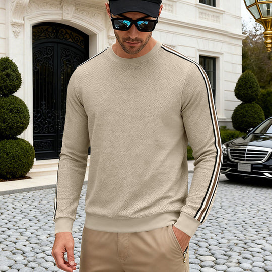 Herren Feinstrukturiertes Rundhals‑Sweatshirt mit sportiven Kontraststreifen an den Ärmeln Shop Nory