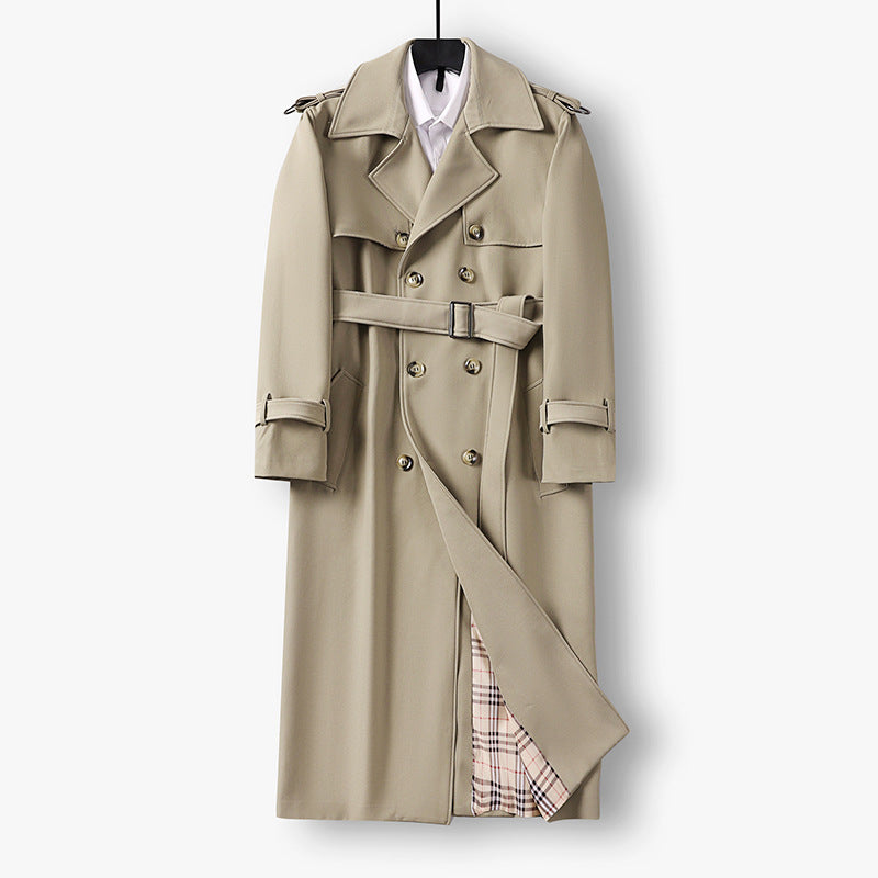 Damen Eleganter lang geschnittener Wollmix-Trenchcoat mit doppelreihiger Knopfleiste und Bindegürtel Shop Nory