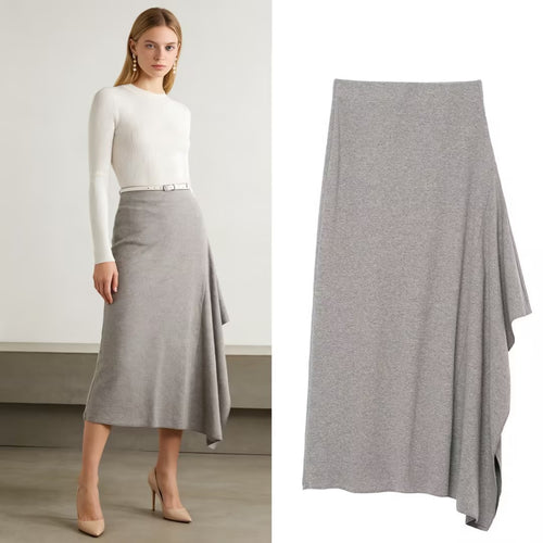 Damen Asymmetrischer Midirock aus Feinstrick mit drapiertem Seitenschlitz Shop Nory