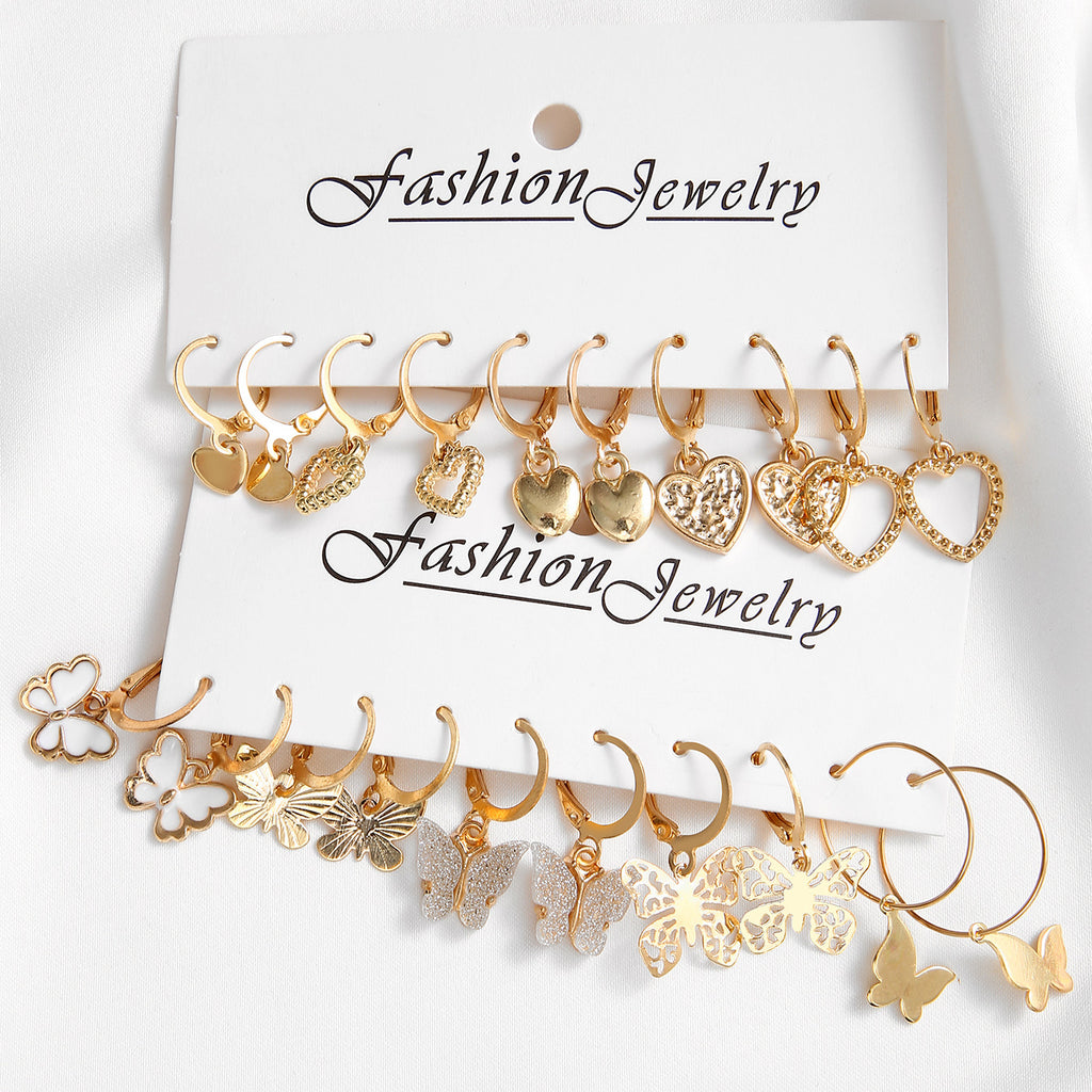 Damen Ohrstecker Set mit inspirierenden Herz- und Schmetterlingsanhängern Shop Nory