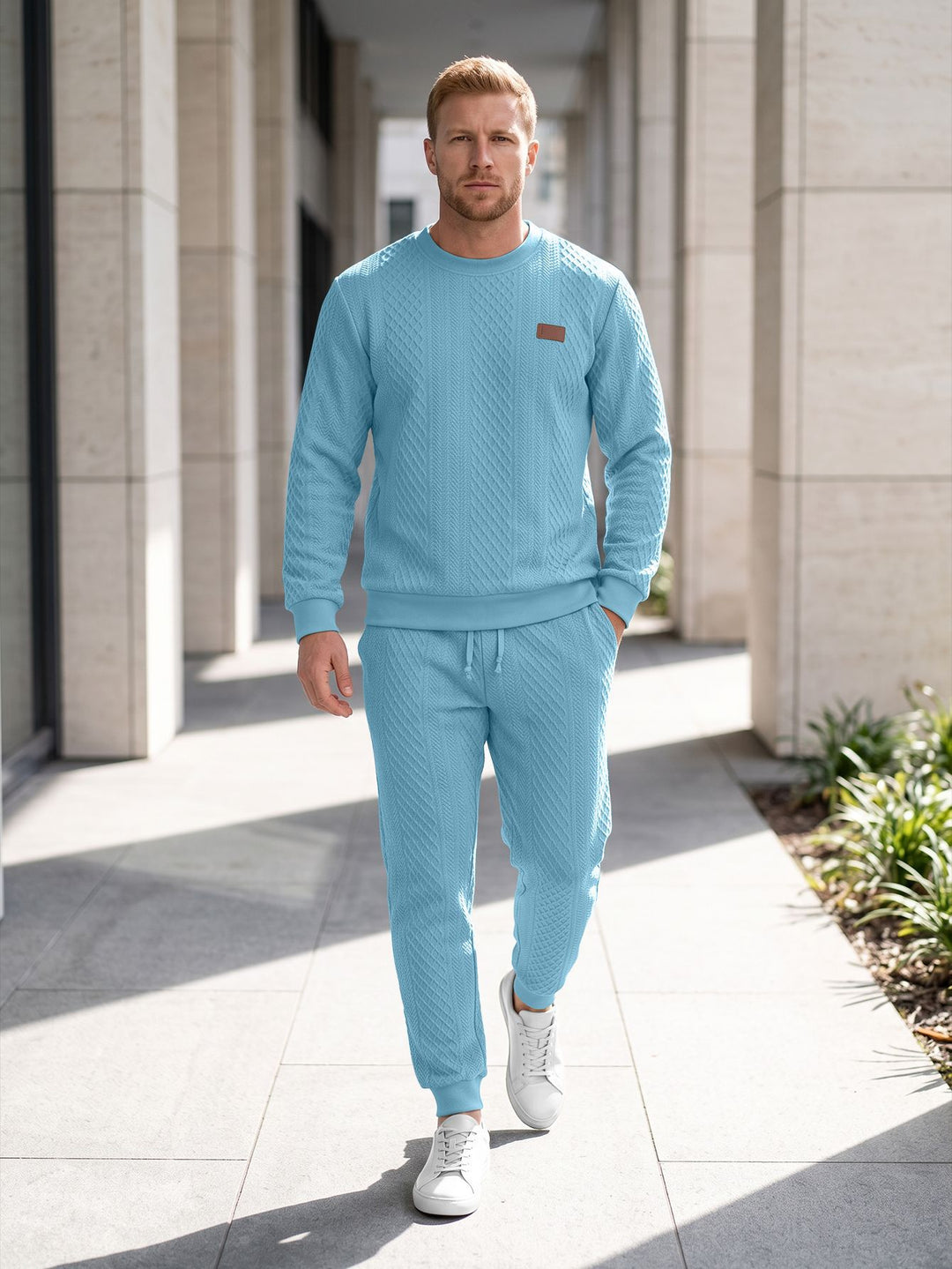 Herren Strukturierter Strick-Jogginganzug mit Rundhalsausschnitt und Kordelbund Shop Nory