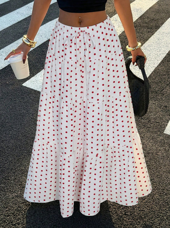 Damen Gestufter Maxirock mit elastischem Bund und Polka-Dot-Muster Shop Nory
