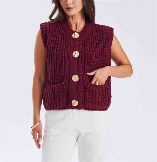 Damen Grobgestrickter Oversize Cardigan mit Zierknöpfen Shop Nory