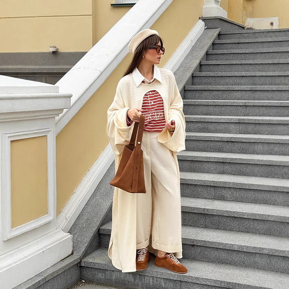 Damen Oversize Cape-Strickjacke mit weiten Trompetenärmeln und offenem Frontdesign Shop Nory