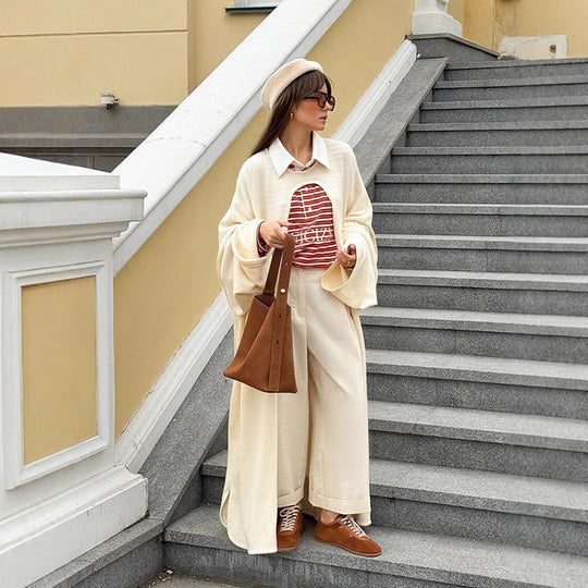 Damen Oversize Cape-Strickjacke mit weiten Trompetenärmeln und offenem Frontdesign Shop Nory