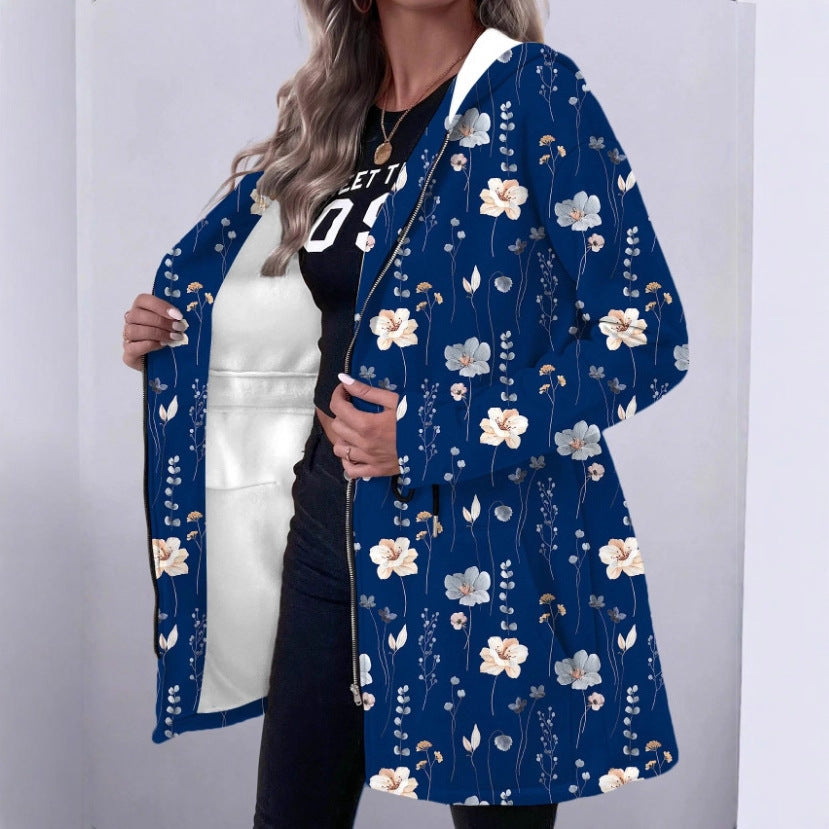 Damen Blumenprint Kapuzenparka mit wattierter Innenfütterung Shop Nory