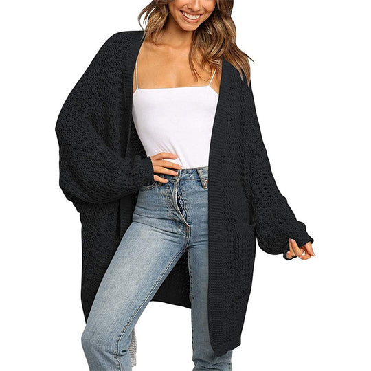 Damen Langer Offener Grobstrick-Cardigan im Cocoon-Schnitt mit Eingrifftaschen Shop Nory
