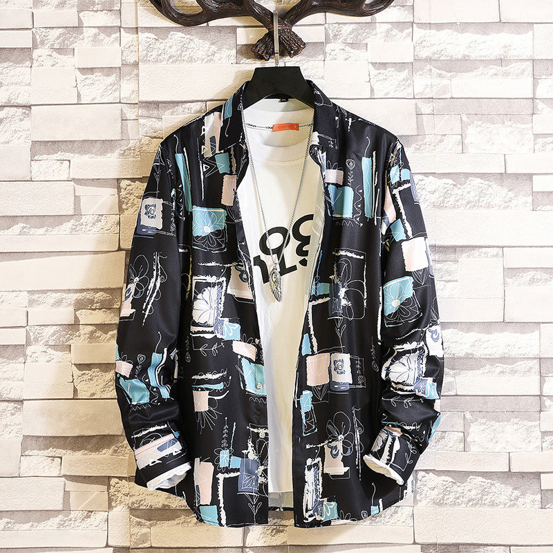 Herren langärmliges Hemd mit offenem Reverskragen, kontrastivem Blumenprint und lässiger Regular-Fit Silhouette Shop Nory