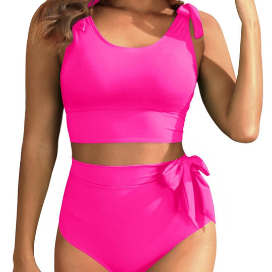 Damen Hochtailliertes Bikini-Set mit knotenverziertem Oberteil
