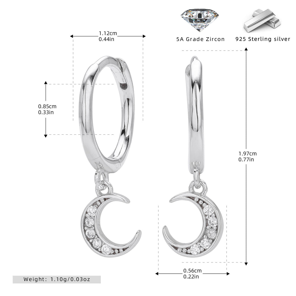 Damen Ohrhänger mit Mondmotiv aus 925 Sterling Silber und funkelnden Zirkonsteinen Shop Nory