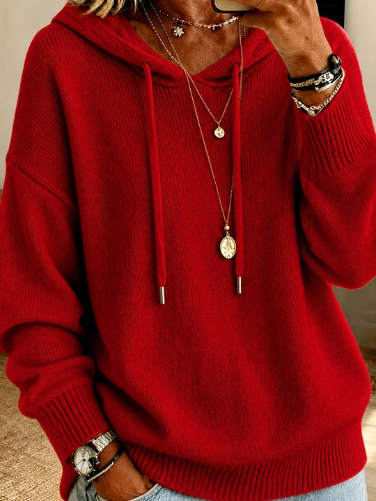 Damen Oversize Kapuzenpullover aus feinem Strick mit Kordelzug und gerippten Bündchen Shop Nory