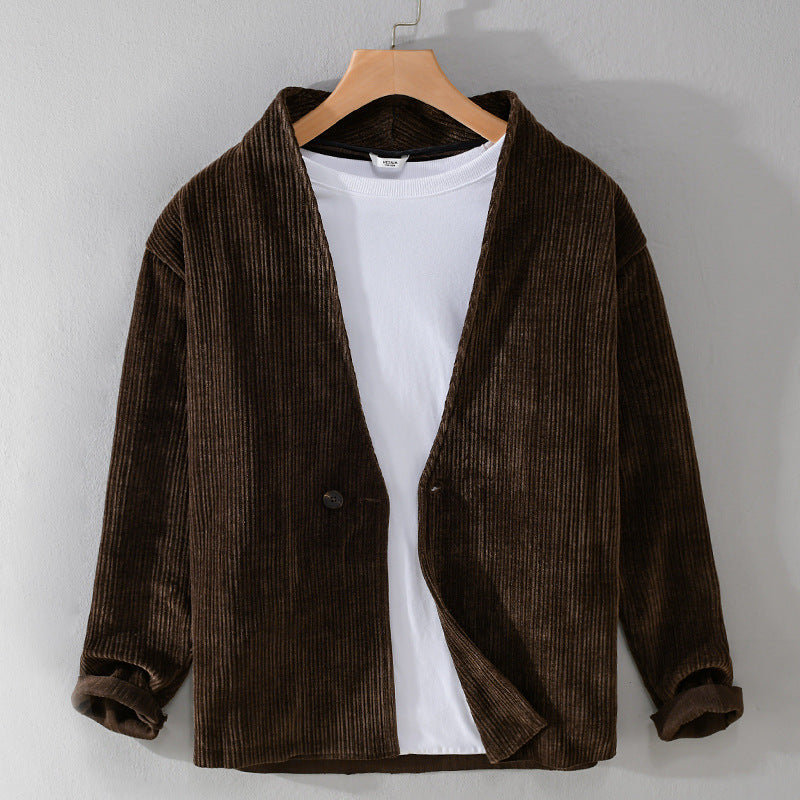 Herren Cord-Overshirt-Sakko mit V-Ausschnitt und Ein-Knopfverschluss Shop Nory