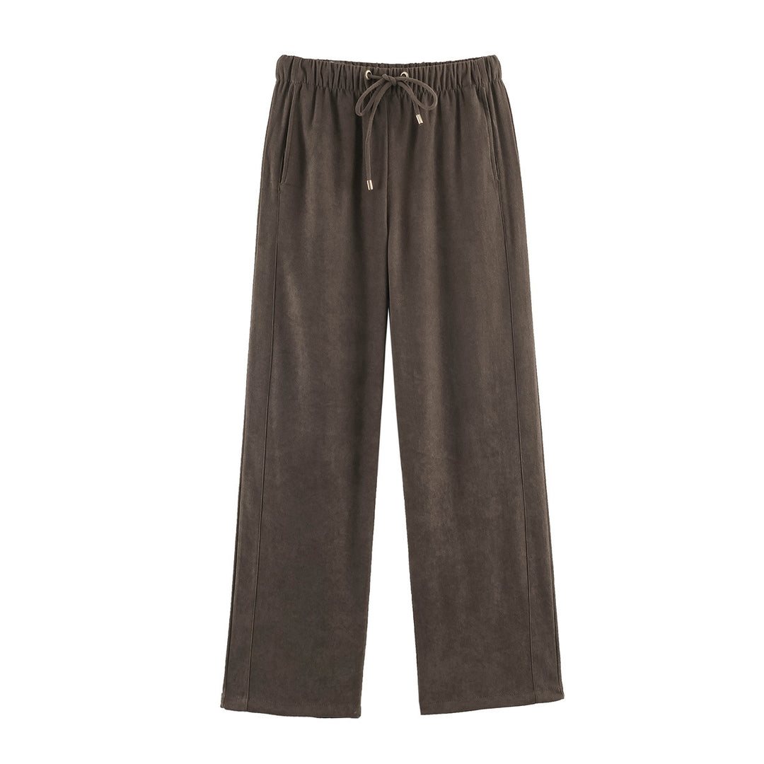 Damen weite Loungehose aus Veloursoptik mit Kordelzug und Eingrifftaschen Shop Nory