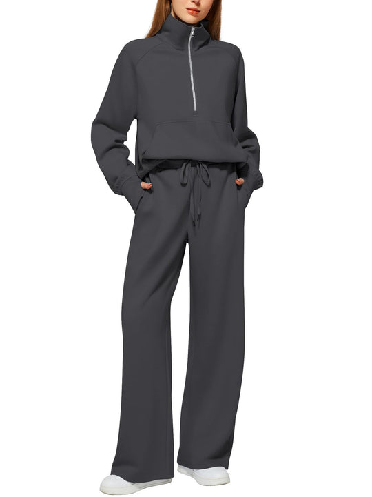 Damen nan halbzip Lounge-Set mit hohem Stehkragen, Kängurutasche und weiten Highwaist-Jogginghose Shop Nory