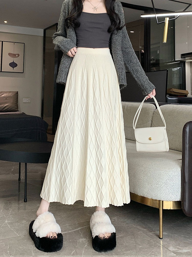 Damen Langer, plissierter Rock mit Rautenmuster Shop Nory