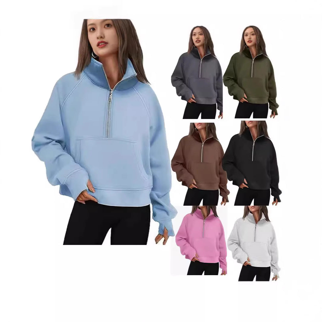 Damen nan oversized Sweatshirt mit halbem Reißverschluss Kängurutasche und Daumenlöchern Shop Nory