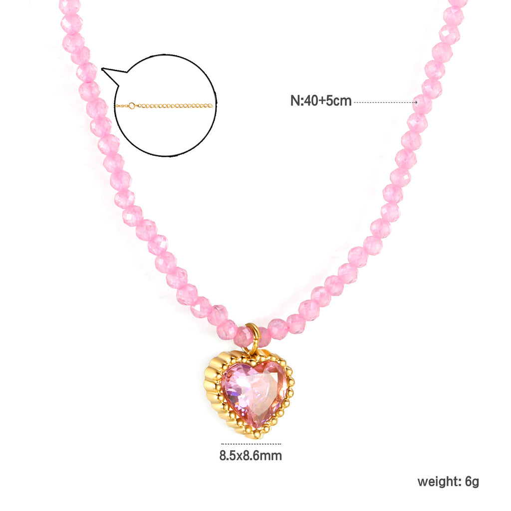 Damen Halskette mit herzförmigem Anhänger aus hochwertigen, rosa Kristallen Shop Nory