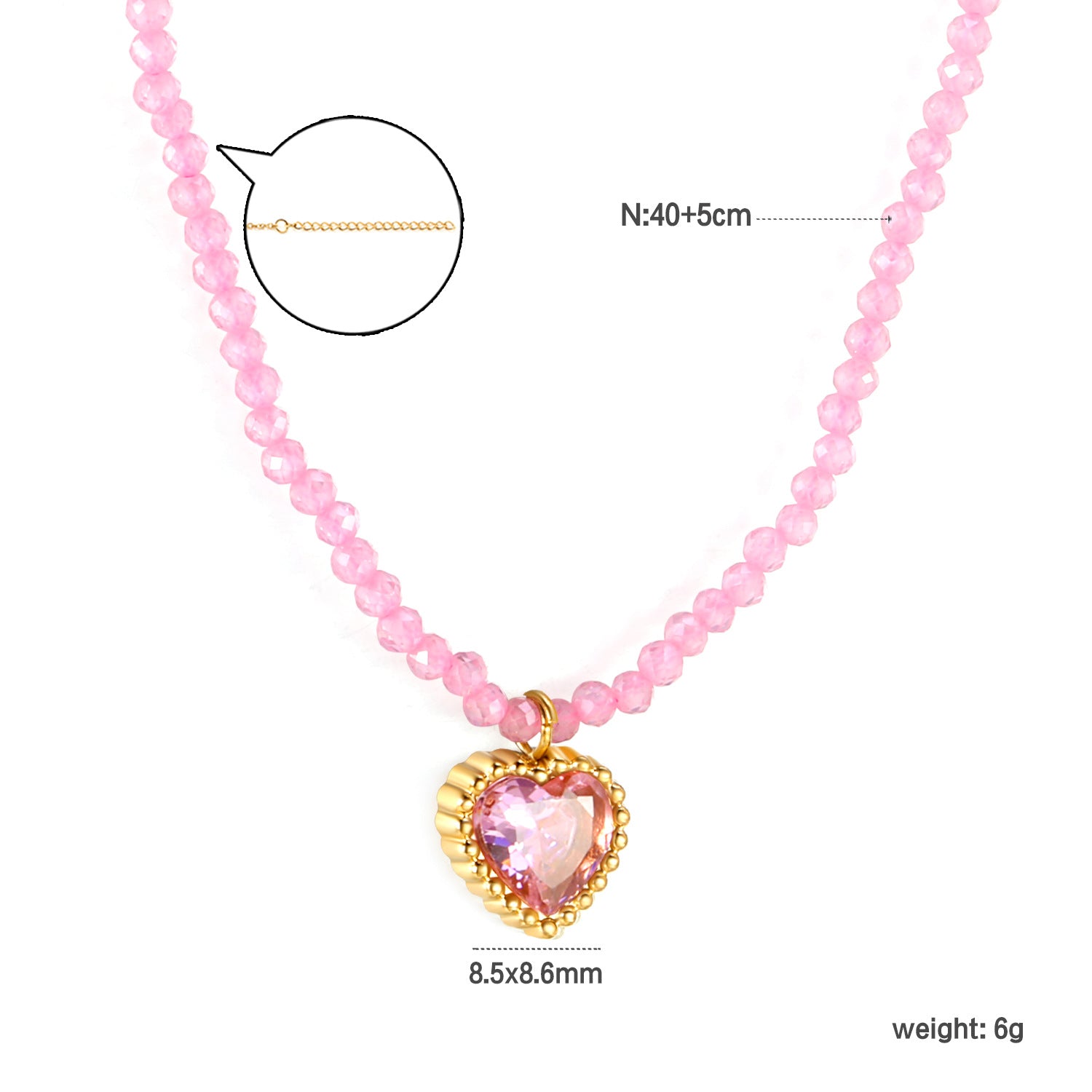 Damen Halskette mit herzförmigem Anhänger aus hochwertigen, rosa Kristallen Shop Nory