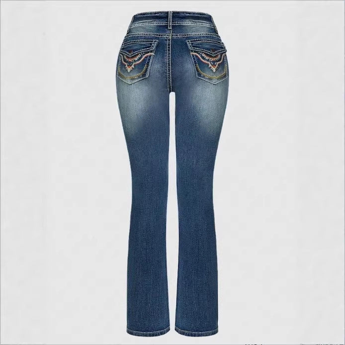 Damen Hochtaillierte Slim‑Straight Jeans mit V‑förmigem Bund und Superstretch-Denim Shop Nory