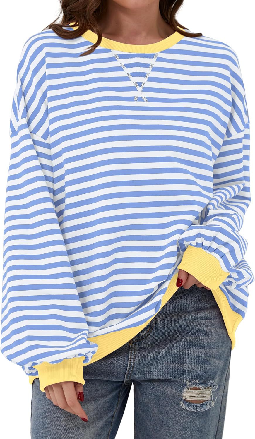 Damen Lässiger Sweatshirt mit bunten Streifen und weitem Schnitt