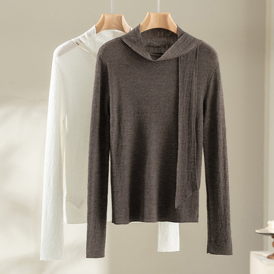 Damen Feinstrickpullover mit asymmetrischem Schlauchkragen und drapierter Schalbahn Shop Nory