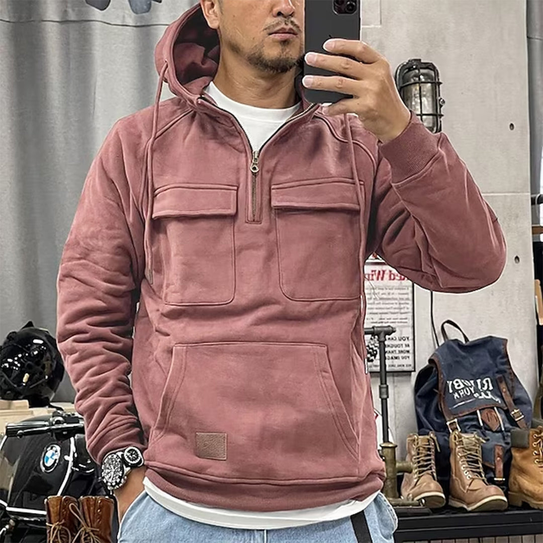 Herren nan Utility Kapuzenpullover mit aufgesetzten Brusttaschen und halbem Reißverschluss Shop Nory