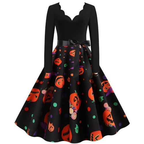 Damen Retro-Festliches Halloween-Kleid mit gewelltem Ausschnitt, taillierter Schnitt und weichem Tellerrock Shop Nory