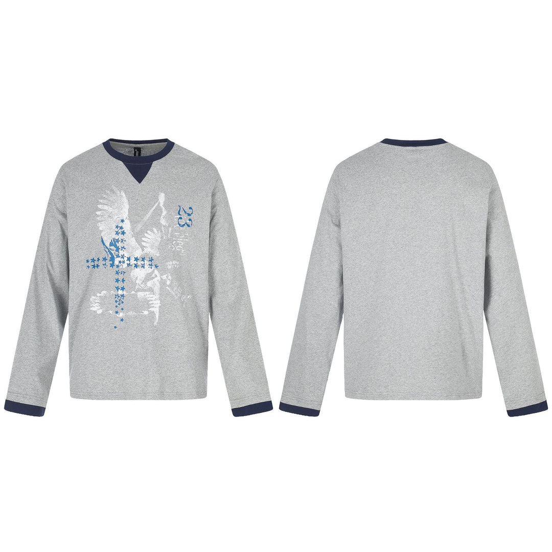 Herren Langarm-Sweatshirt mit Kontrast-Bündchen und Adler-Star-Print Shop Nory